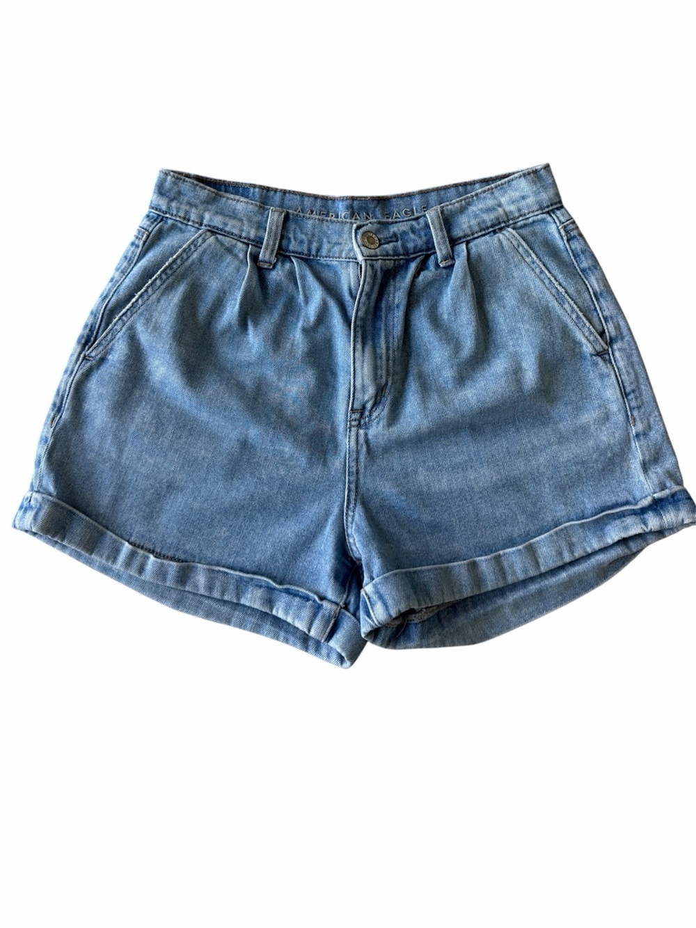 ✅ American Eagle Outfitters Medium Blue Rolled-Hem Mom Denim Shorts size 2